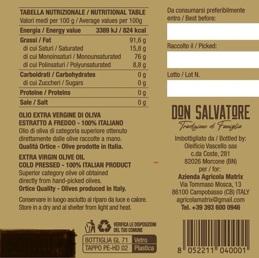 2313.jpg DON SALVATORE Olio Extravegine d'Oliva 100% Italiano 3 litri - immagine 2