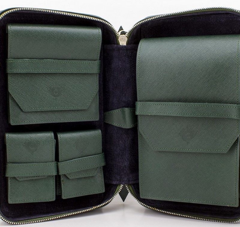 Cartujano Necessaire portasigari in pelle saffiano verde