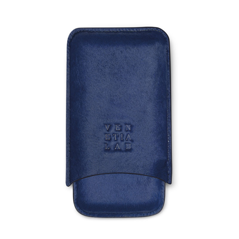 Portasigari in cavallino di colore blu per tre sigari - Venetia Lab